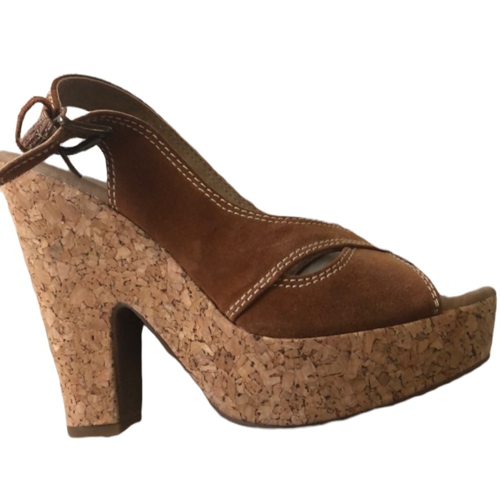 Xhiliration Cork Brown Wedge Shoes